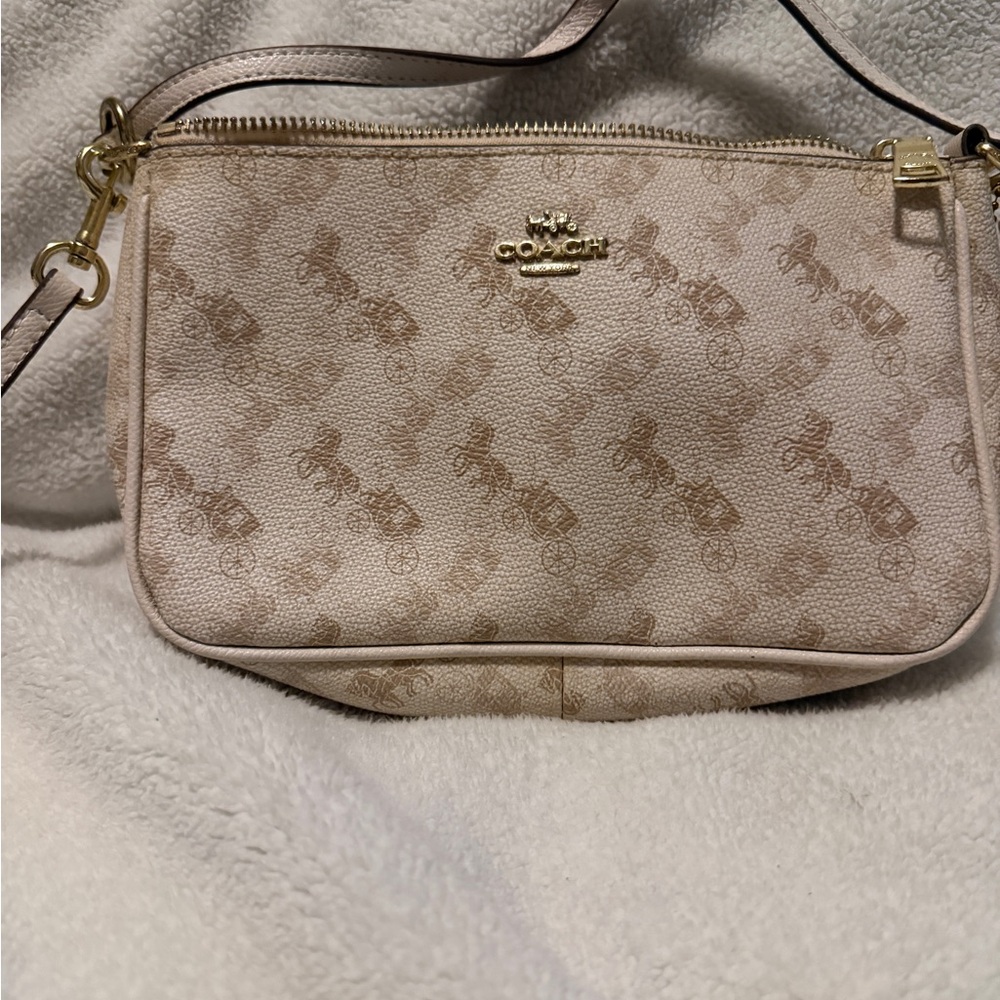 Coach Beige Crossbody Bag with Signature Print